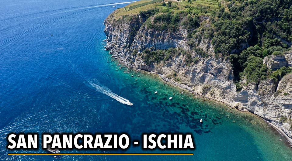 Picturesque cliff view near Thermal Spring of Sorgeto Bay, Ischia Island, Italy.