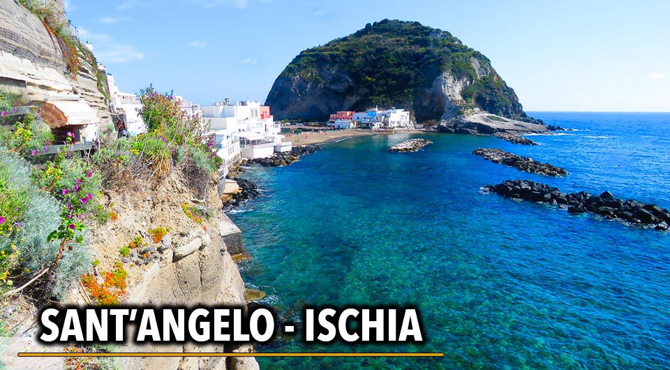 Picturesque cliff view near Thermal Spring of Sorgeto Bay, Ischia Island, Italy.